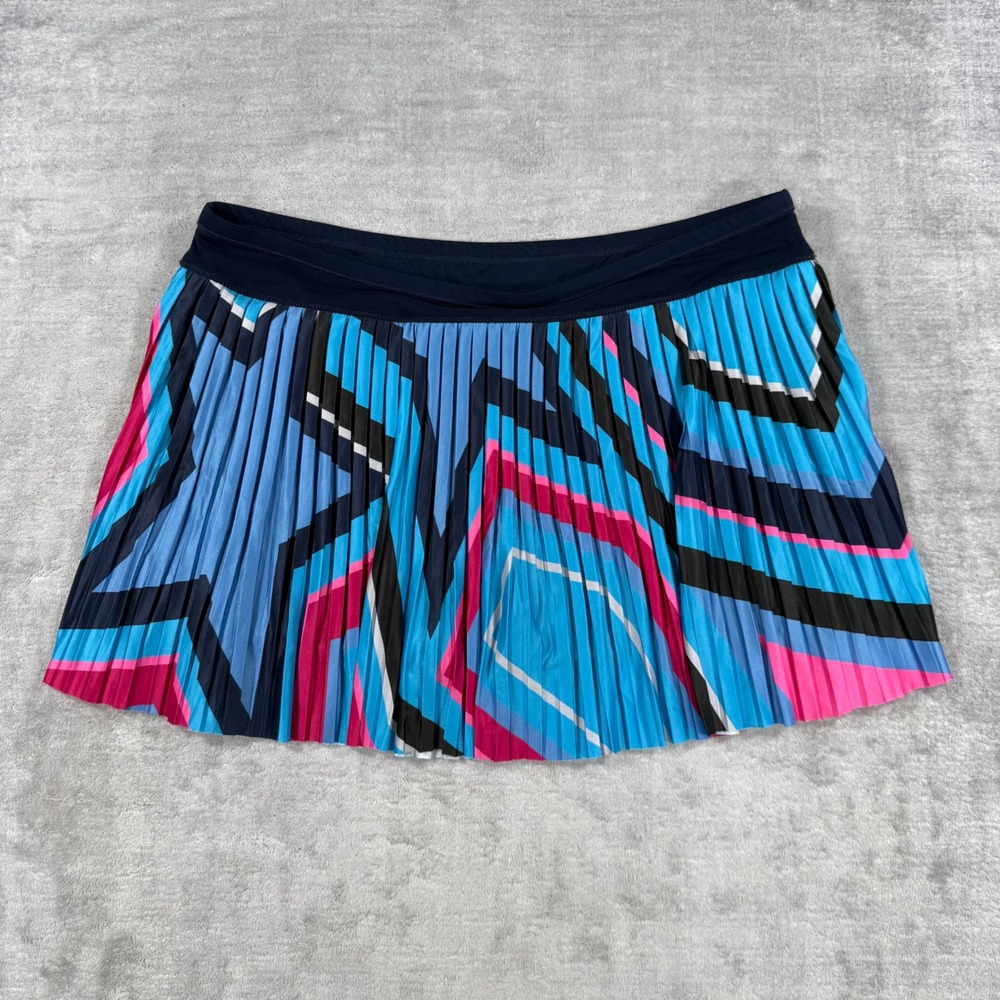 Lucky in Love Tennis Skort Women XL Blue Pink Geometric Pleated Vaportex Golf